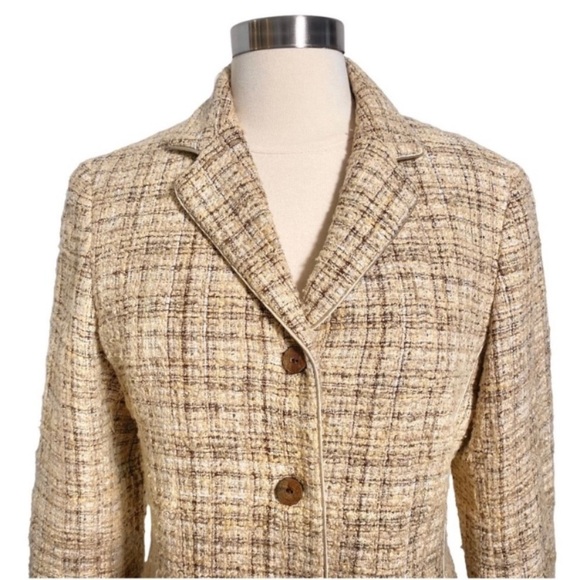 Neutral Tweed Wool Blazer Jacket By Lafayette 148 New York - Picture 2 of 11